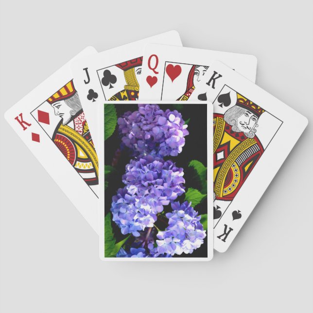 Elegant deep purple florals periwinkle hydrangeas poker cards (Back)