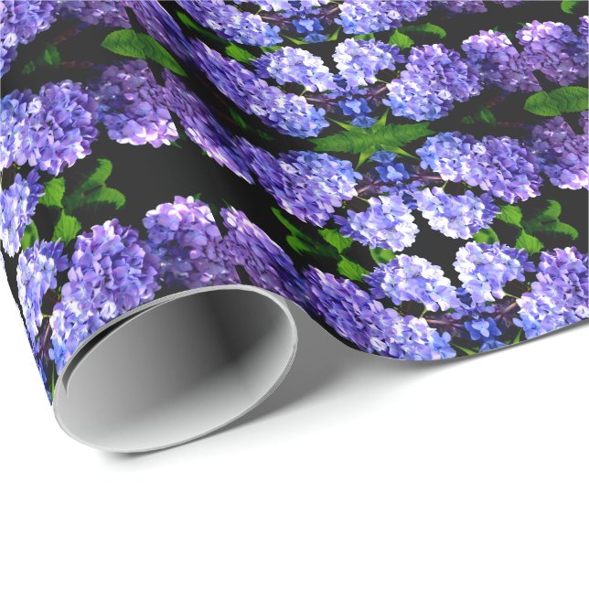 Elegant deep purple florals periwinkle hydrangeas wrapping paper (Roll Corner)