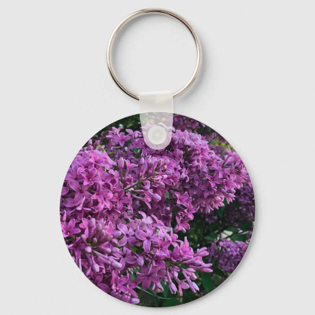 Elegant deep purple magenta florals flowers lilacs keychain (Front)