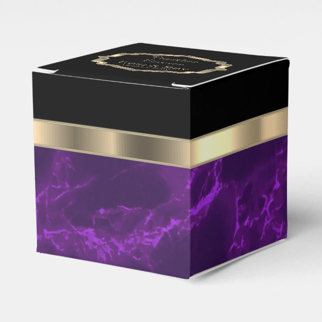 Elegant Deep Purple Marble and Gold Favor Box (Front Side)