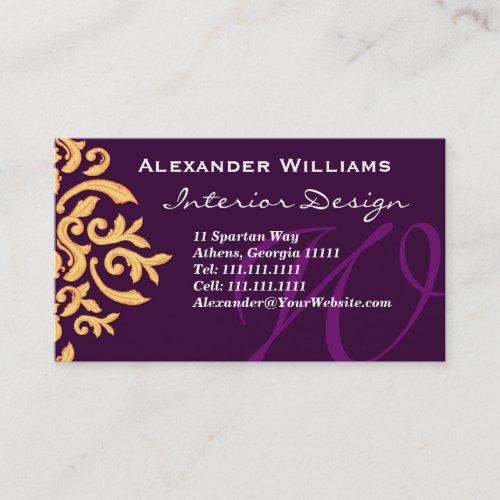 Elegant Deep Purple Monogram W Customizable Business Card Template