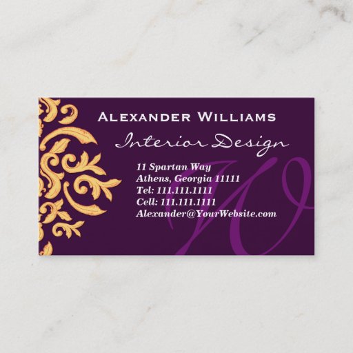 Customizable Elegant Deep Purple Monogram W Customizable Business Card Template