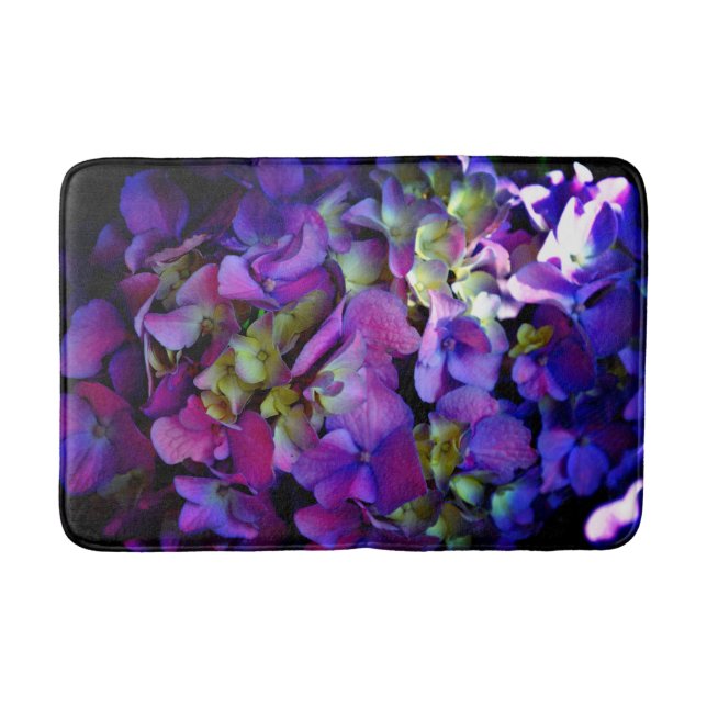 Elegant deep purple pink magenta floral hydrangeas bathroom mat (Front)