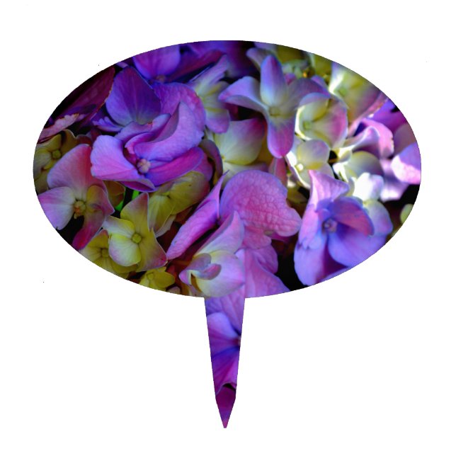 Elegant deep purple pink magenta floral hydrangeas cake topper (Front)