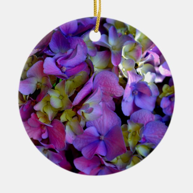 Elegant deep purple pink magenta floral hydrangeas ceramic ornament (Front)