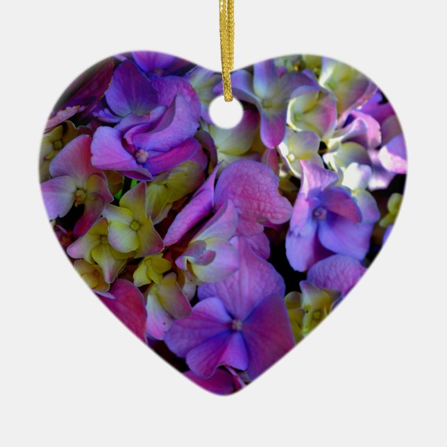 Elegant deep purple pink magenta floral hydrangeas ceramic ornament (Front)