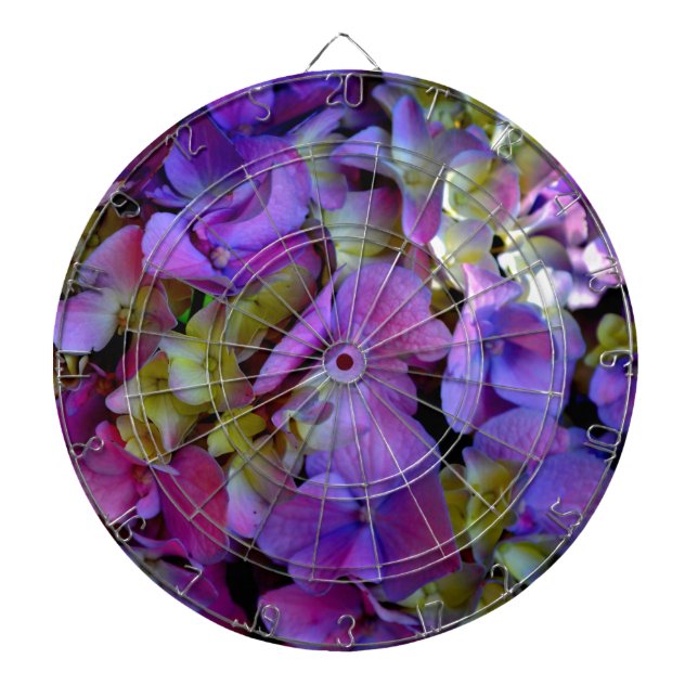 Elegant deep purple pink magenta floral hydrangeas dart board (Front)