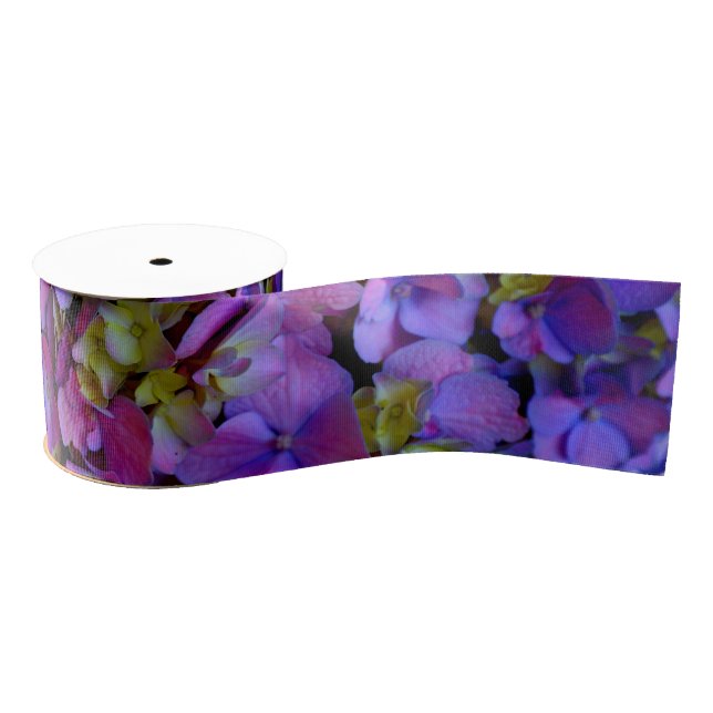 Elegant deep purple pink magenta floral hydrangeas grosgrain ribbon (Spool)