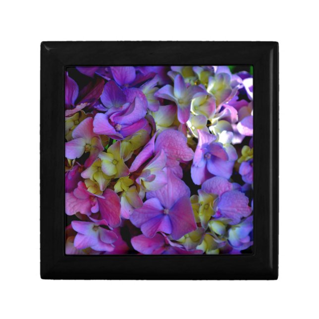 Elegant deep purple pink magenta floral hydrangeas jewelry box (Front)
