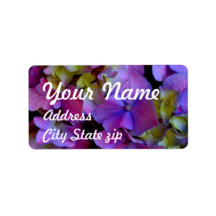 Elegant deep purple pink magenta floral hydrangeas label