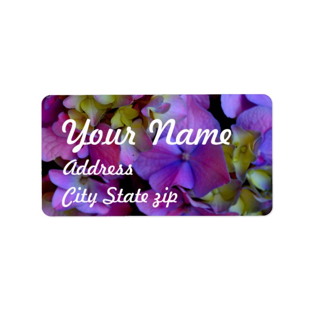 Elegant deep purple pink magenta floral hydrangeas label (Front)