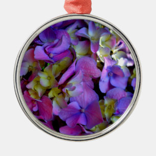 Elegant deep purple pink magenta floral hydrangeas metal ornament
