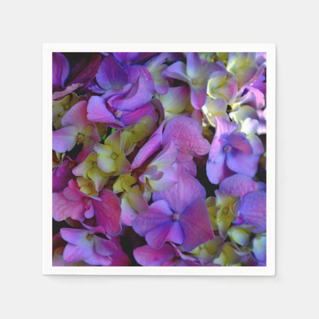 Elegant deep purple pink magenta floral hydrangeas paper napkins (Front)