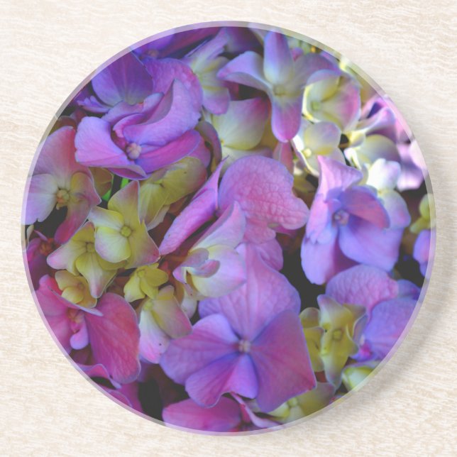 Elegant deep purple pink magenta floral hydrangeas sandstone coaster (Front)