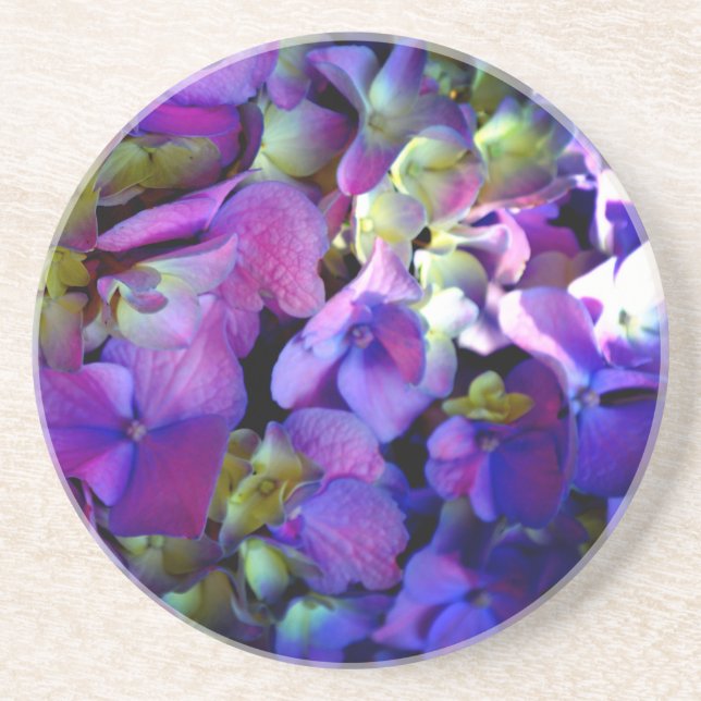 Elegant deep purple pink magenta floral hydrangeas sandstone coaster (Front)