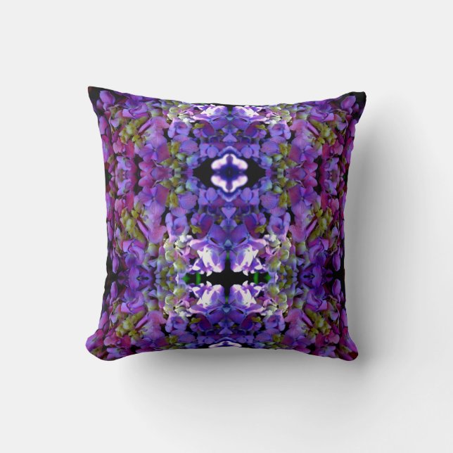 Elegant deep purple pink magenta floral hydrangeas throw pillow (Front)