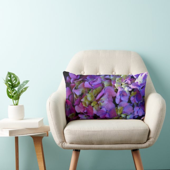Elegant deep purple pink magenta hydrangeas floral lumbar pillow (Chair)