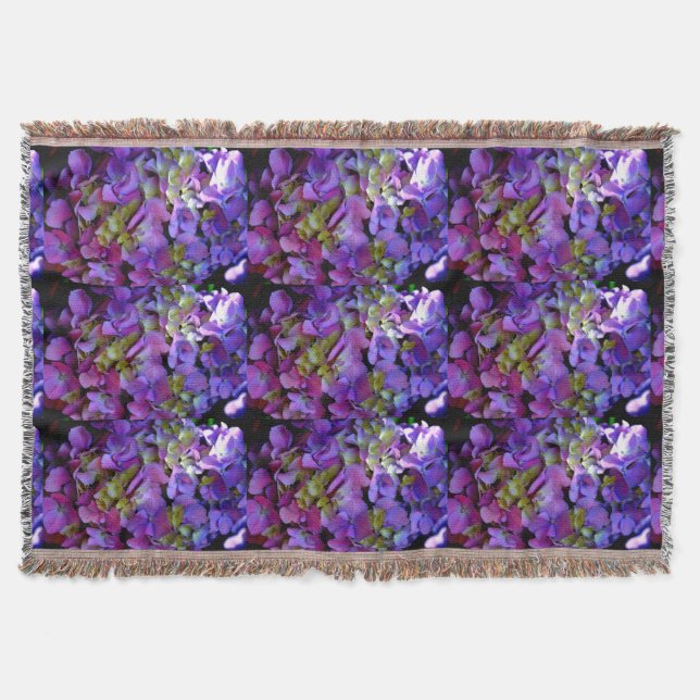 Elegant deep purple pink magenta hydrangeas floral throw blanket (Front)