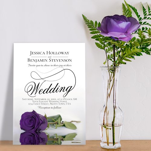 Elegant Deep Purple Rose Reflection Classy Wedding Invitation