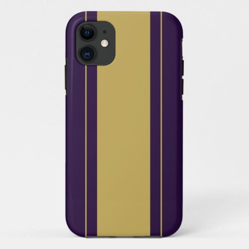 Elegant Deep Purple Sleek Wide Racing Stripes iPhone 11 Case