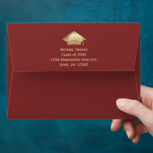 Elegant Deep Red and Gold Graduation Envelope