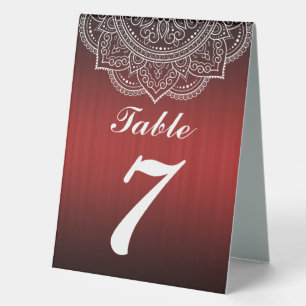 Elegant Deep red and White Indian Paisley Wedding Table Tent