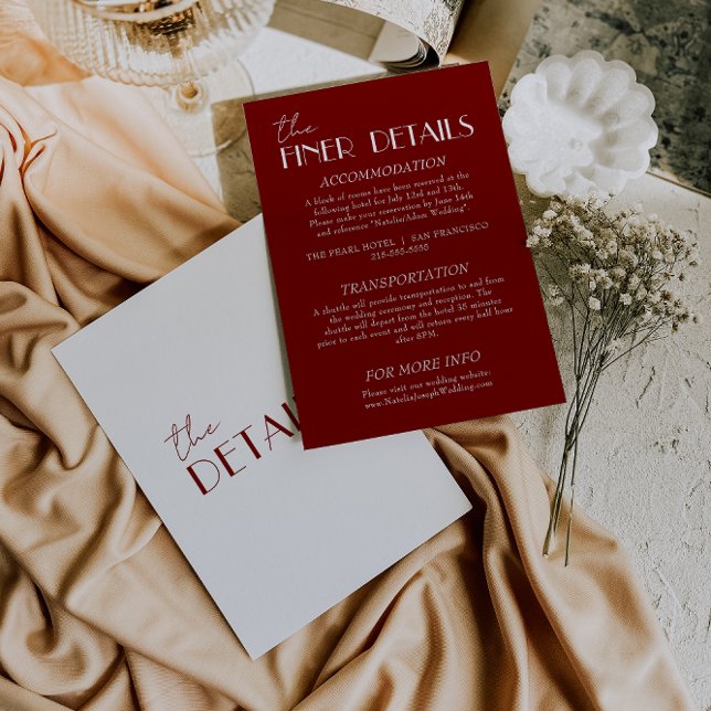 Elegant Deep Red Burgundy White wedding Details   Enclosure Card (Creator Uploaded)