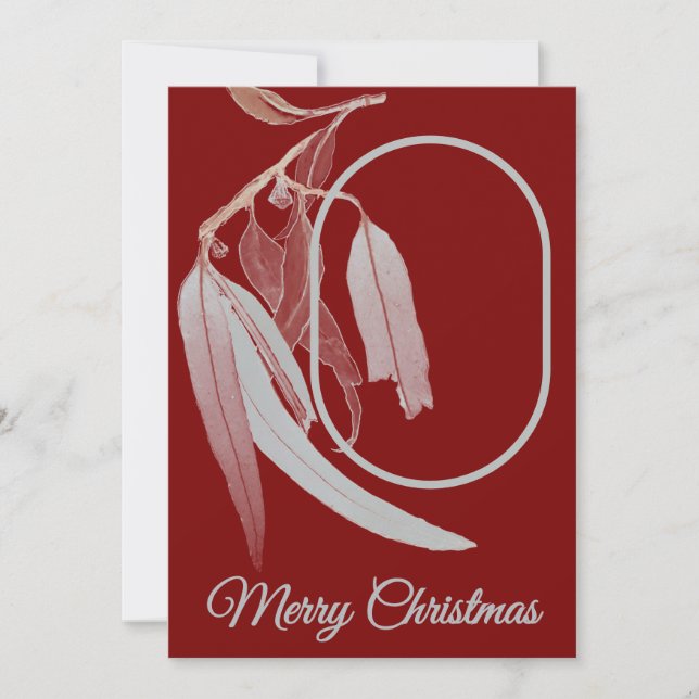 Elegant Deep Red Eucalyptus Leaf Photo Christmas Holiday Card (Front)