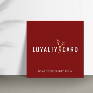 Elegant Deep Red Faux Golden Scissors Loyalty Card
