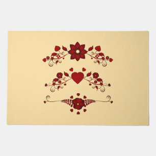 Elegant Deep Red Floral Flourish Doormat