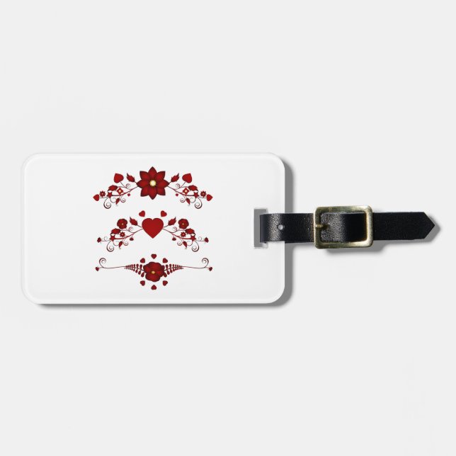 Elegant Deep Red Floral Flourish Luggage Tag (Front Horizontal)