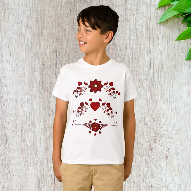 Elegant Deep Red Floral Flourish T-Shirt (Creator Uploaded)