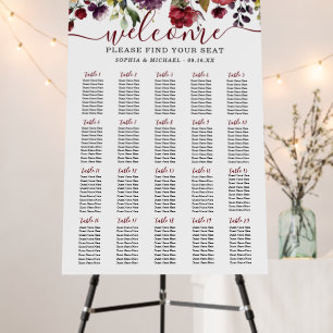 Elegant Deep Red Floral Wedding Seating Chart Foam Board