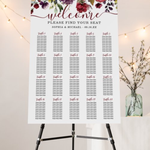 Elegant Deep Red Floral Wedding Seating Chart Foam Board