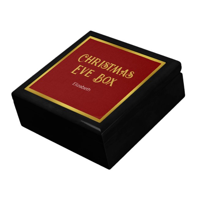 Elegant Deep Red Gold Name Adult Christmas Eve Box (Side)