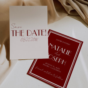 Elegant Deep Red Ivory Old Money Whimsical Wedding Save The Date