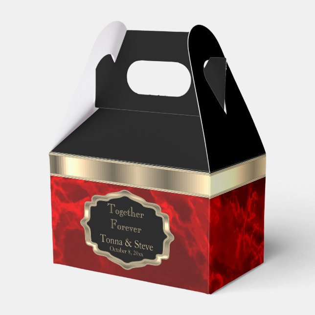 Elegant Deep Red Marble and Gold Favor Box (Back Side)