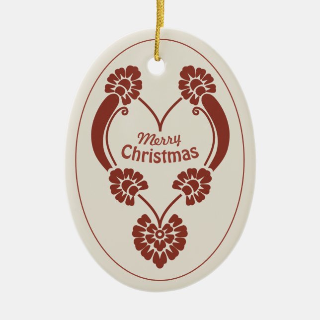 Elegant deep red ornamental Christmas heart CC1069 Ceramic Ornament (Front)