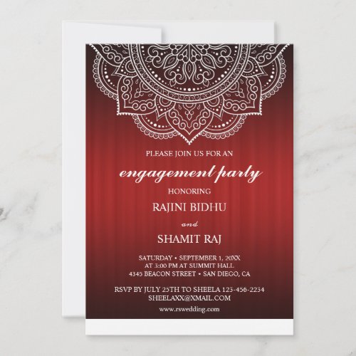 Elegant Deep Red Paisley Indian Engagement Party Invitation