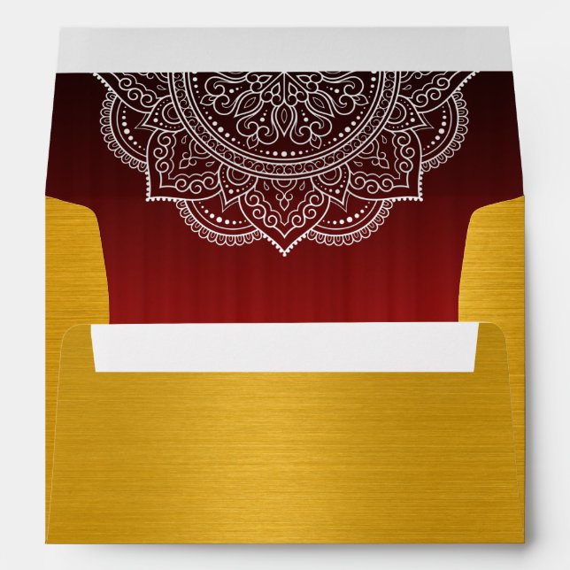 Elegant Deep Red Paisley Indian Wedding Invitation Envelope (Back (Bottom))
