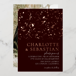 Elegant Deep Red Photo Wedding Personalized Foil Invitation