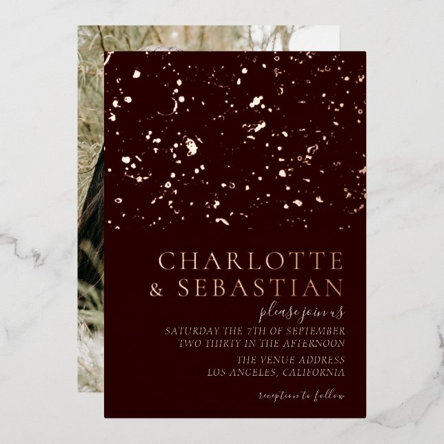 Elegant Deep Red Photo Wedding Personalized Foil Invitation (Front/Back)