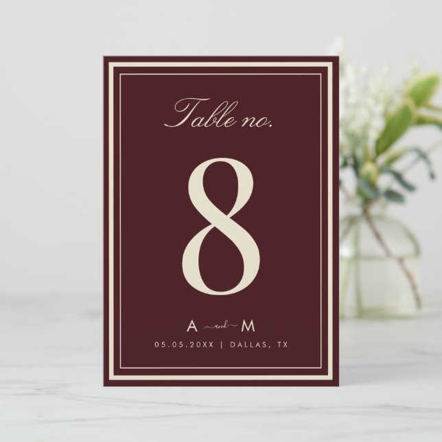 Elegant Deep Red Wedding 5x7 Table Number Card (Standing Front)