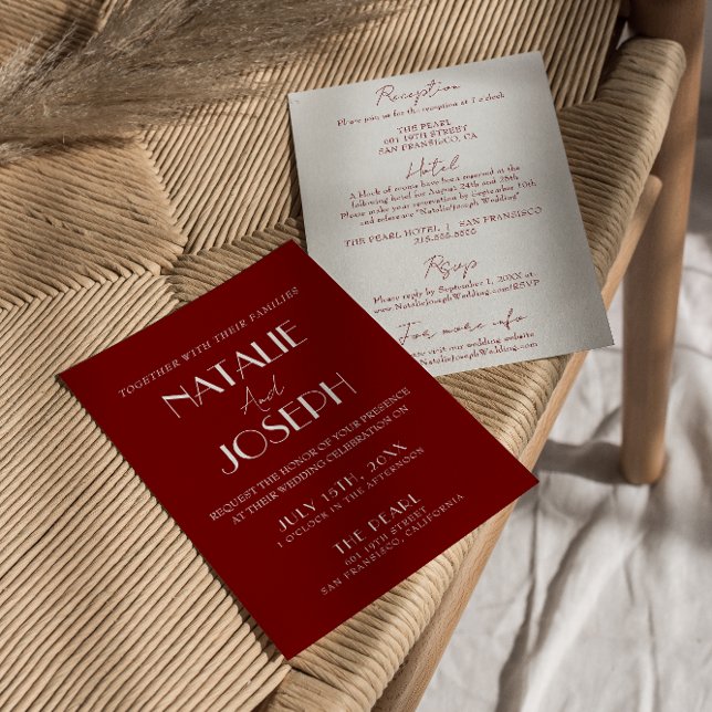 Elegant Deep Red White Burgundy All In One Wedding Invitation (Creator Uploaded)