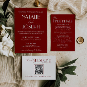 Elegant Deep Red White Burgundy Minimalist Wedding Invitation