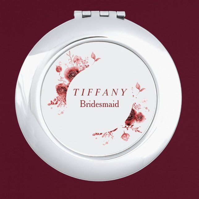 Elegant Deep Rose and Blush Floral Bridesmaid  Compact Mirror (Creator Uploaded)