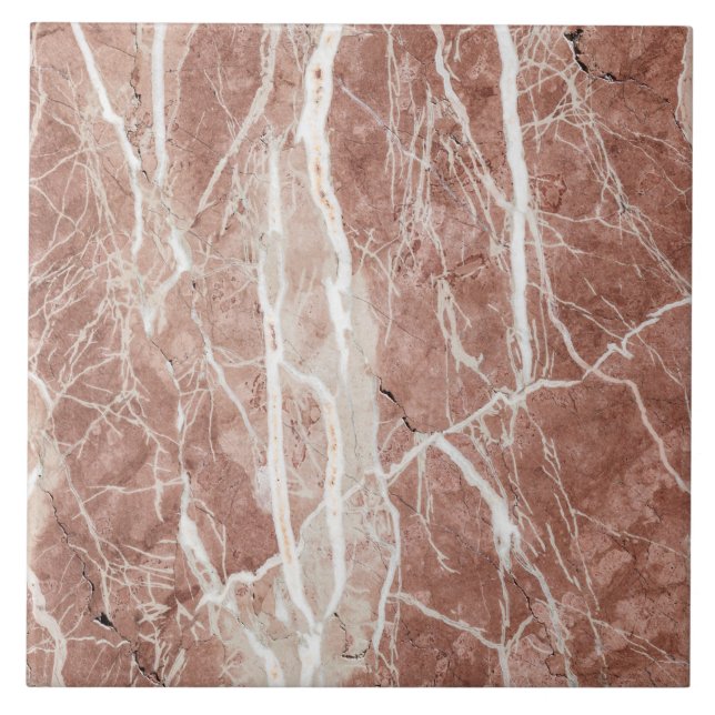 Elegant Deep Rose and White Marble Ceramic Tile (Front)