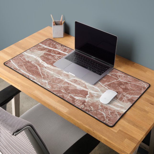 Elegant Deep Rose and White Marble Desk Mat (Office 2)