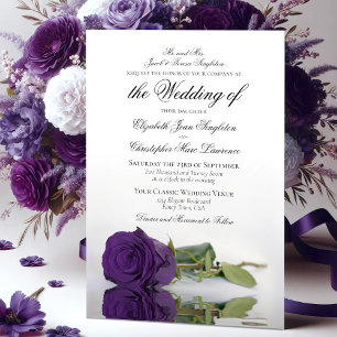 Elegant Deep Royal Purple Rose Formal Wedding Invitation