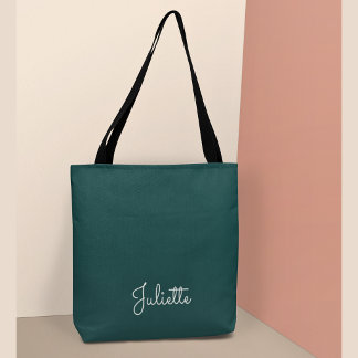 Elegant Deep Teal Personalized Signature Script Tote Bag